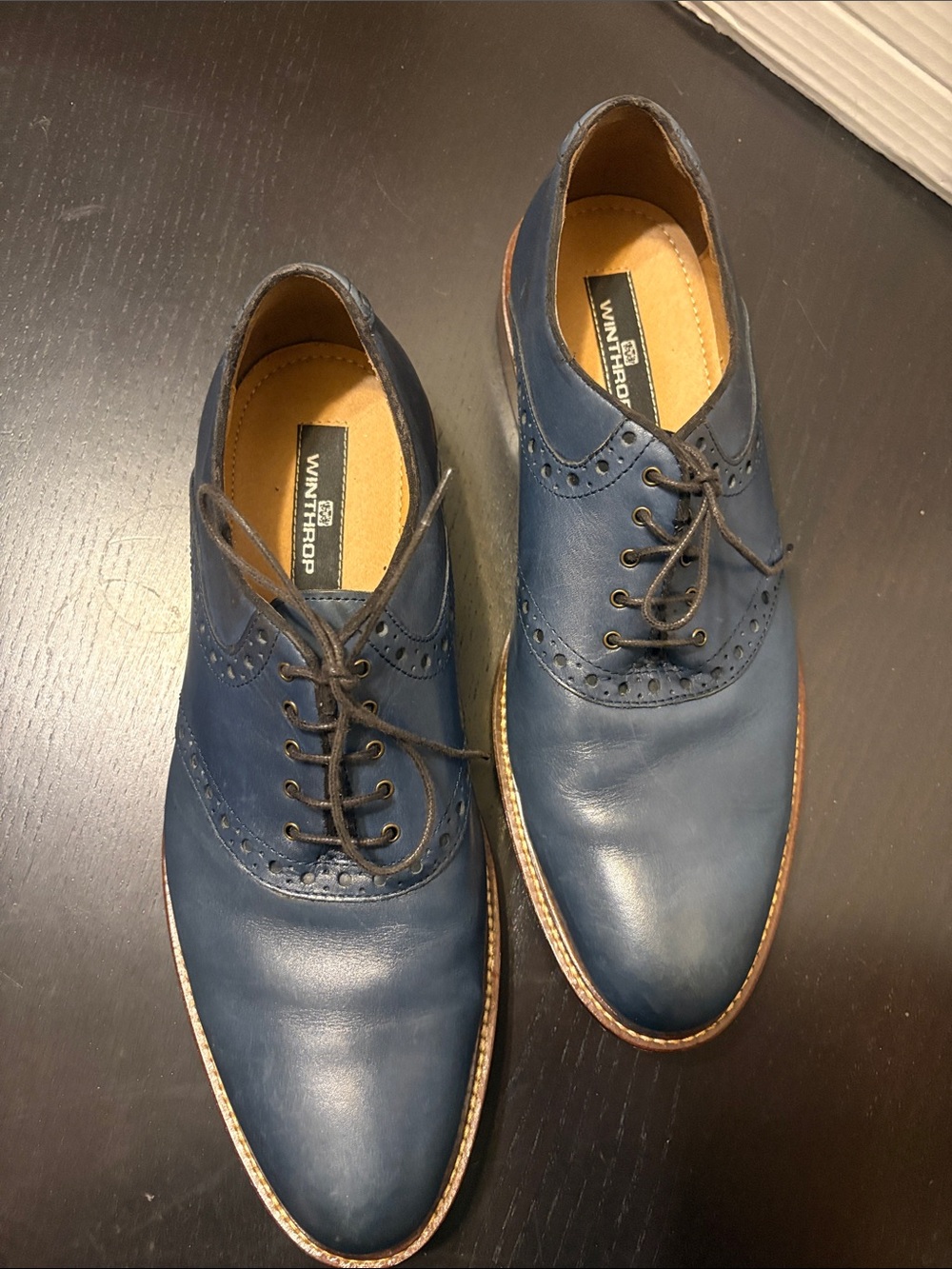 Winthrop Men's Blue Leather Wingtip Derby Shoes Sz 9.5